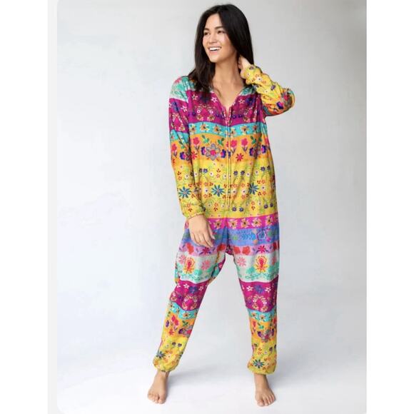 NATURAL LIFE Other - Natural Life One Piece Jumpsuit Pajamas - M, Vibrant Boho Fleece Slumber Party